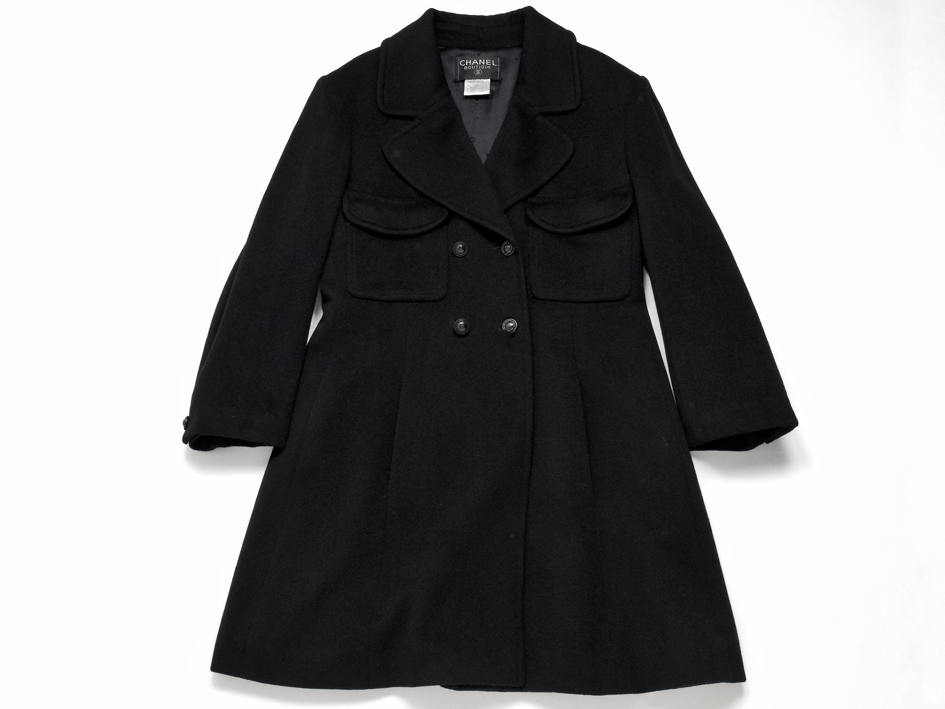 CHANEL Coco Mark 97A Wool Thin Quilted Lining A-Line Coat