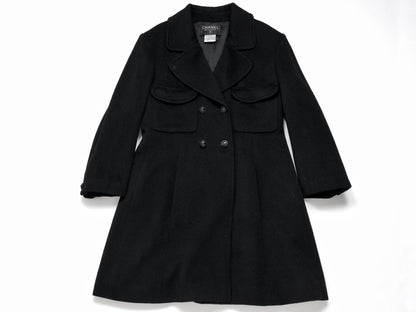 CHANEL Coco Mark 97A Wool Thin Quilted Lining A-Line Coat