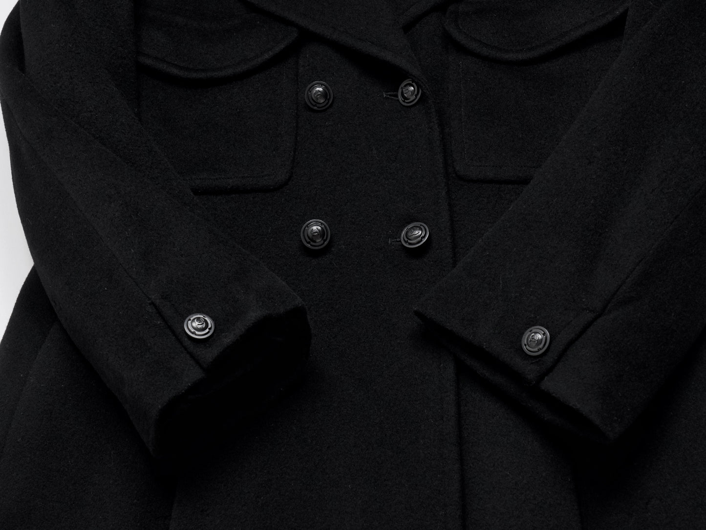 CHANEL Coco Mark 97A Wool Thin Quilted Lining A-Line Coat