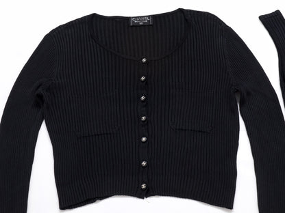 CHANEL Coco Mark 97P Viscose Rayon Knit Ensemble Cropped Cardigan