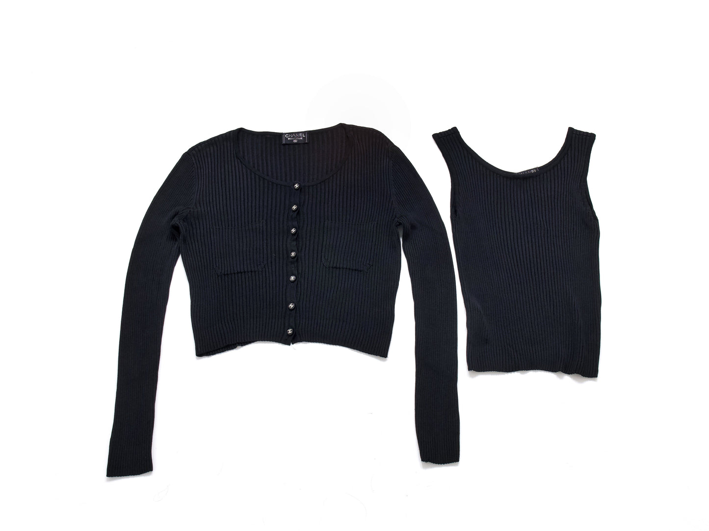 CHANEL Coco Mark 97P Viscose Rayon Knit Ensemble Cropped Cardigan