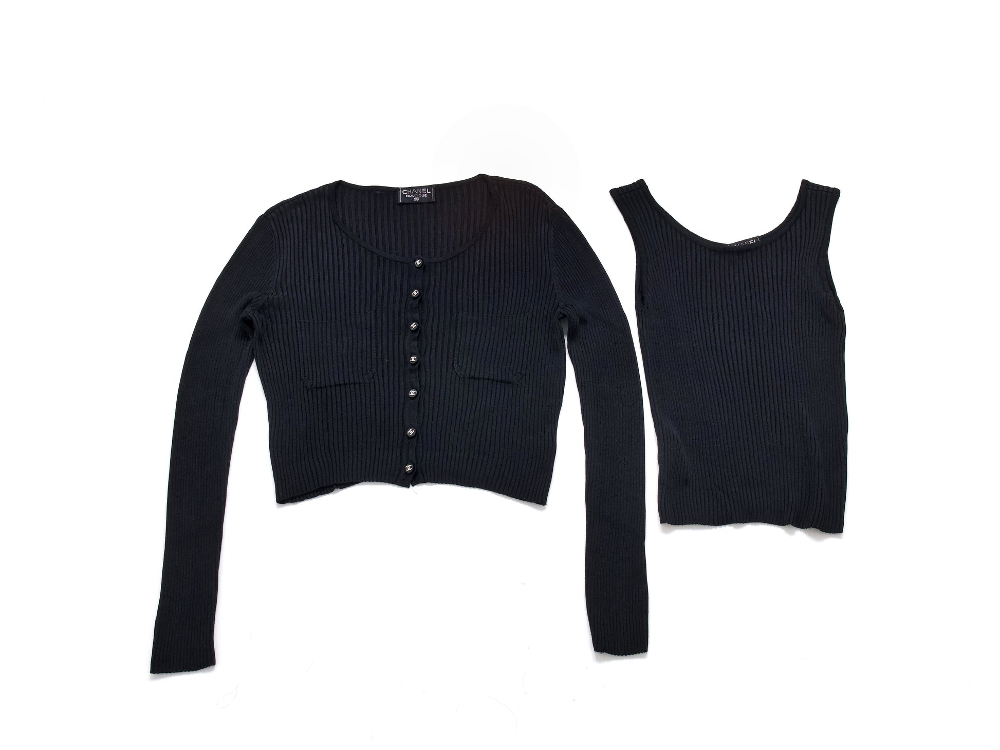 CHANEL Coco Mark 97P Viscose Rayon Knit Ensemble Cropped Cardigan