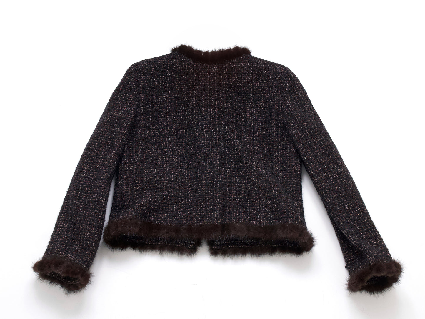 CHANEL Mink Trimmed Gold Mix Tweed Jacket