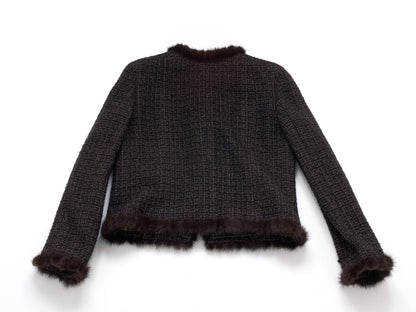 CHANEL Mink Trimmed Gold Mix Tweed Jacket