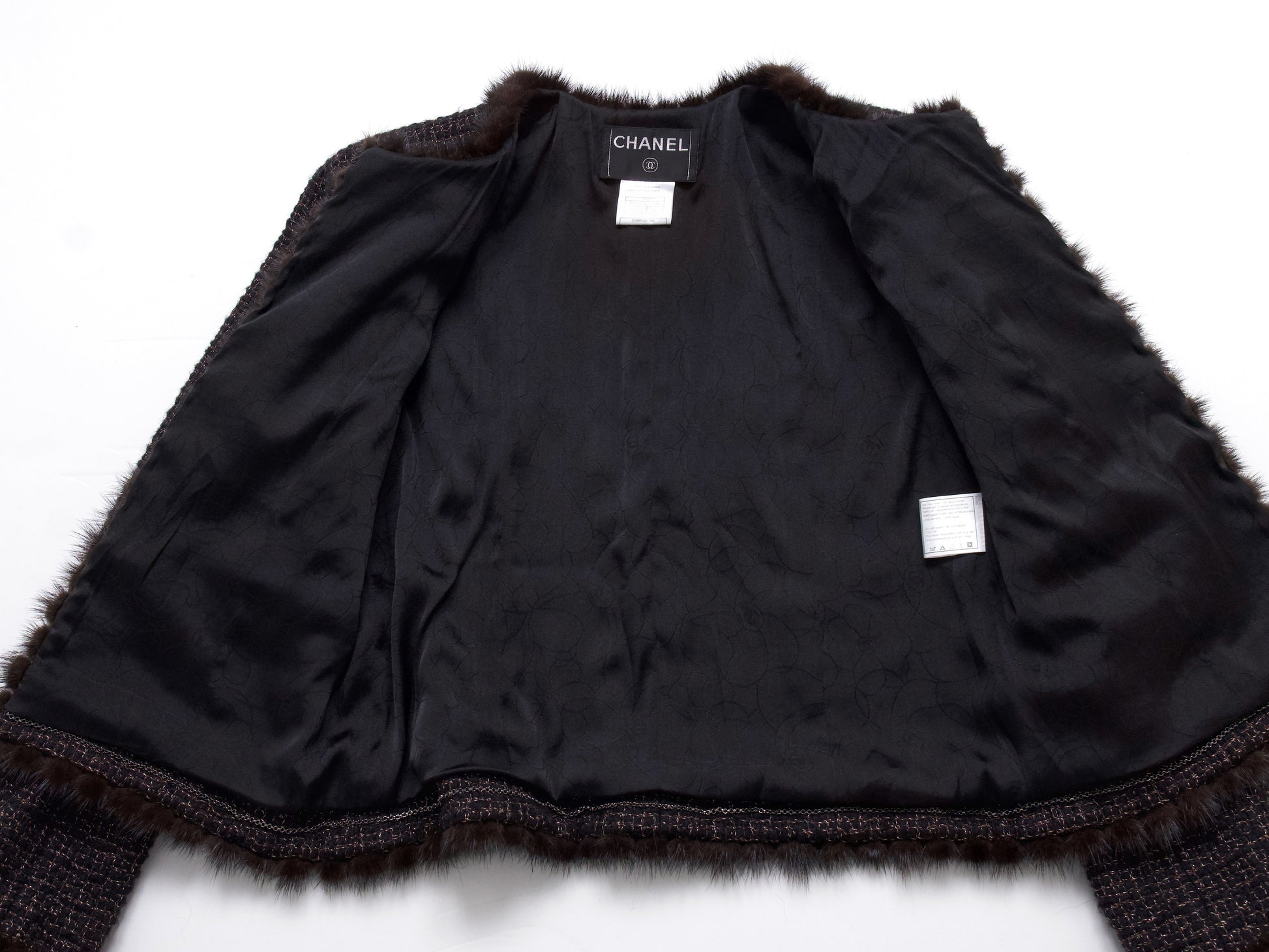 CHANEL Mink Trimmed Gold Mix Tweed Jacket