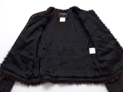 CHANEL Mink Trimmed Gold Mix Tweed Jacket