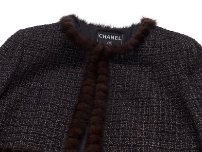 CHANEL Mink Trimmed Gold Mix Tweed Jacket