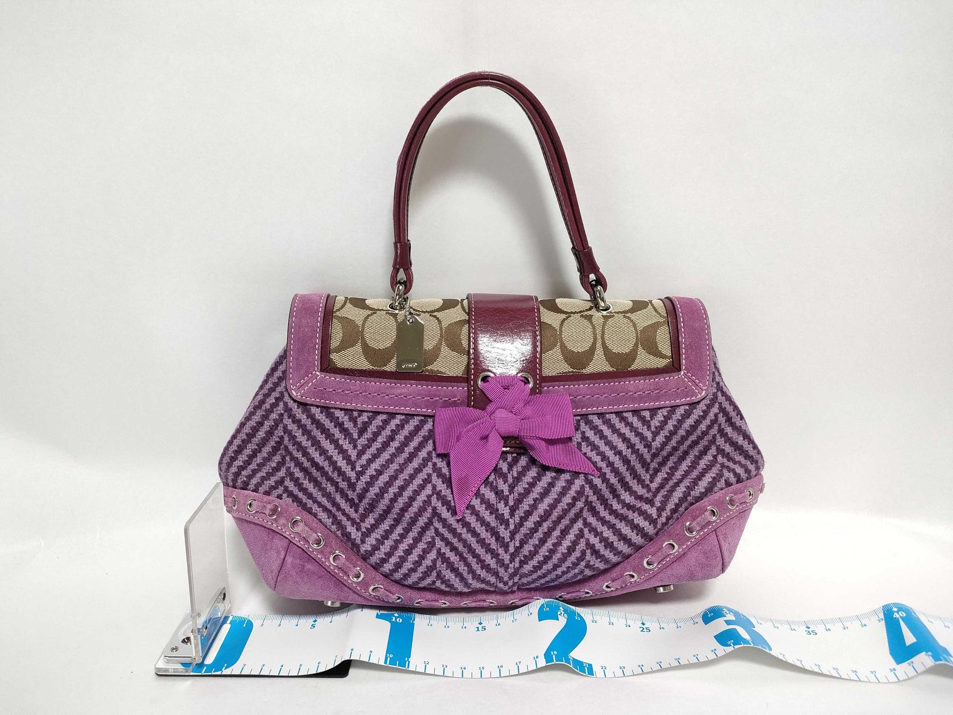 COACH Signature 9748 Signature Handbag Canvas/Wool/Suede Purple Handbag