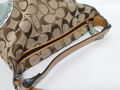 COACH Signature Handbag Canvas/Suede Beige/Light Blue Handbag