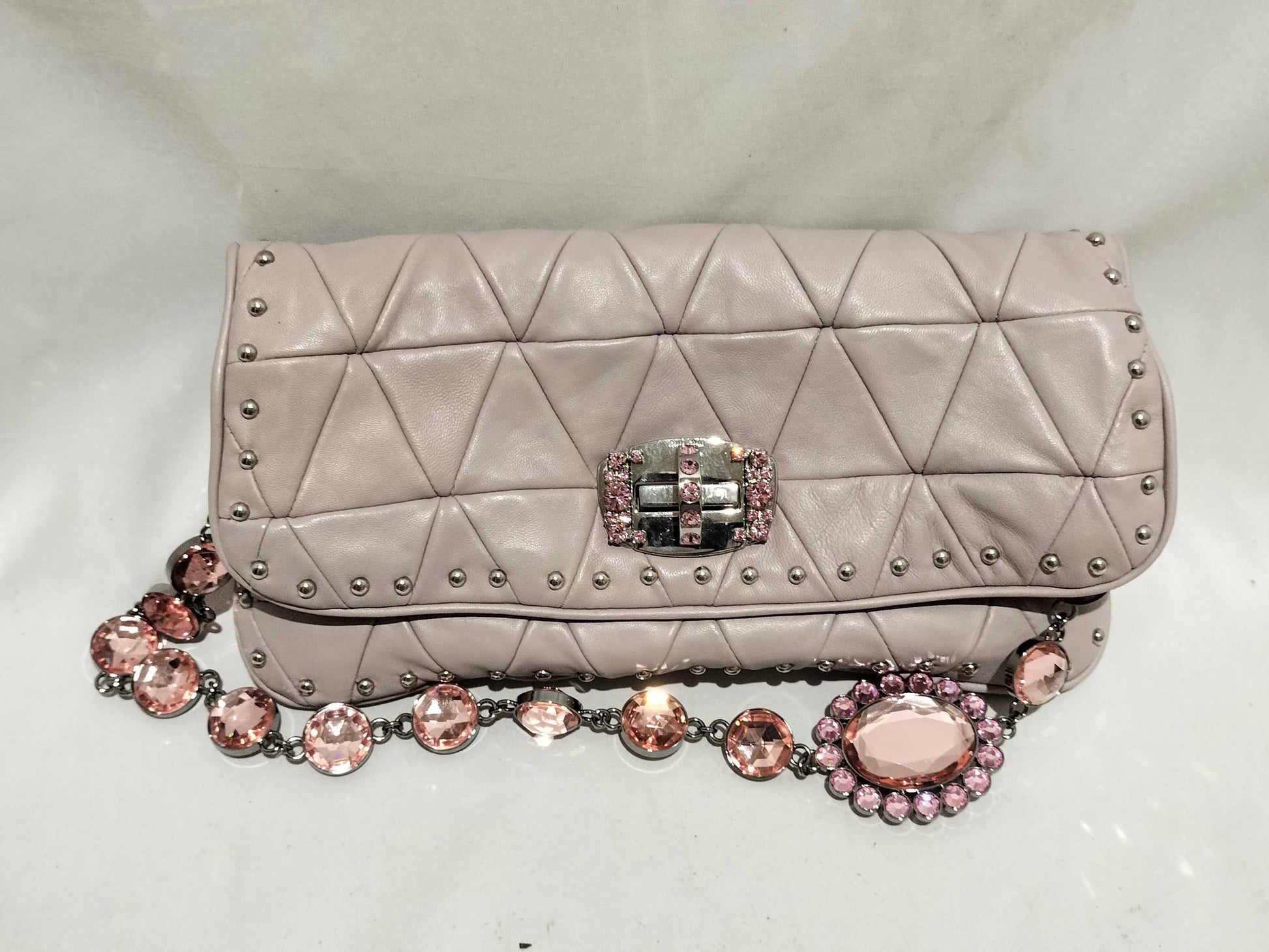 Miu Miu 2-Way Bag / Clutch / Shoulder / Lamb Leather / Beaded / Lavender Color Shoulder Bag