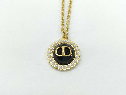 Dior CD logo necklace with faux pearls in gold and black