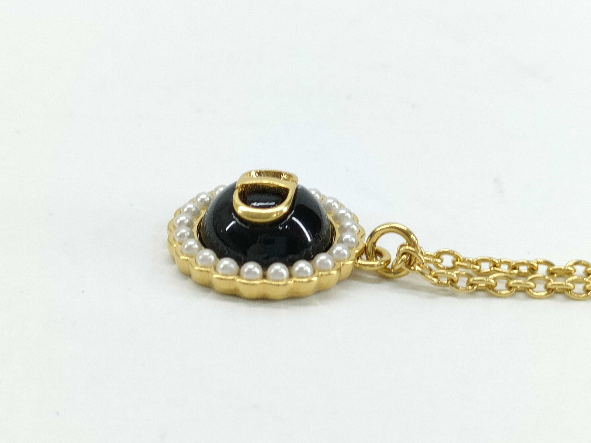 Dior CD logo necklace with faux pearls in gold and black