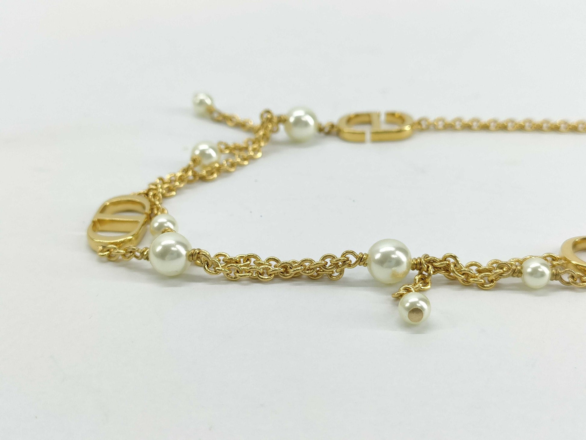 Dior CD logo necklace with faux pearls and gold accents