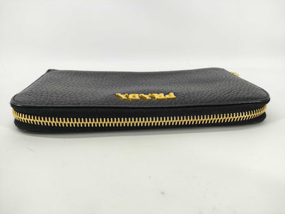 PRADA Vitello Dino 1M0506 Leather Round Zip Wallet in Black