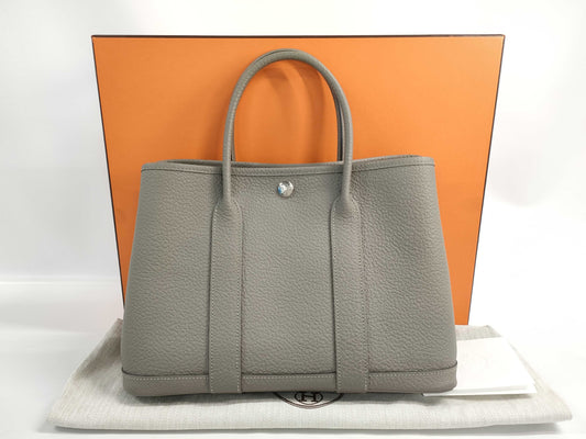 HERMES Garden Party 30 TPM Country Asphalt D Stamped Handbag