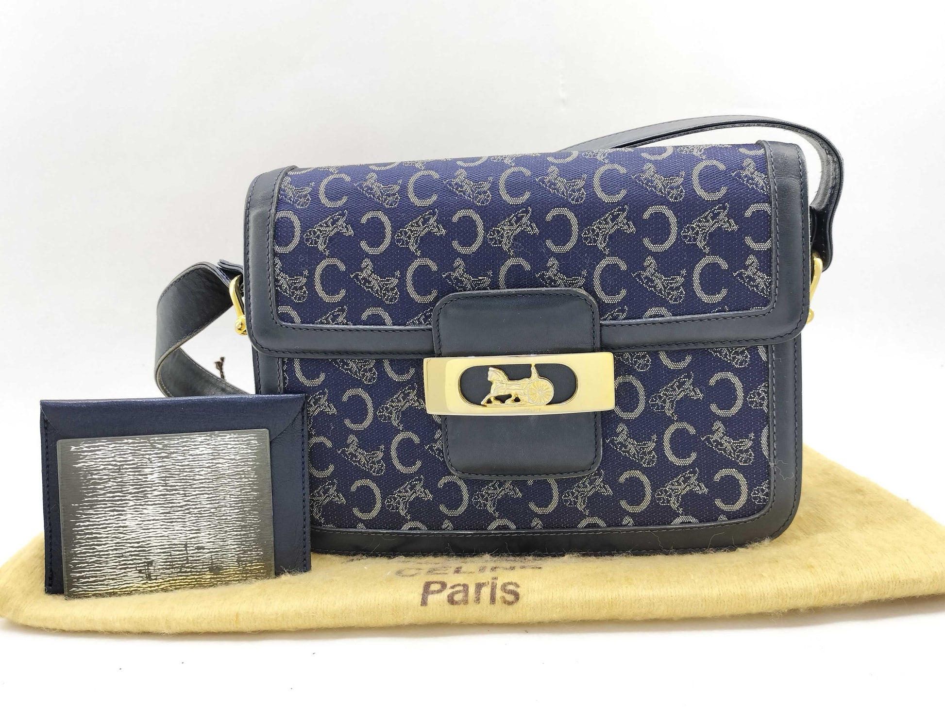 CELINE C Macadam Shoulder Bag with Carriage Hardware