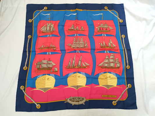 HERMES Carré Hermès Carré 90 Grand Large Silk Scarf Blue Other Accessories