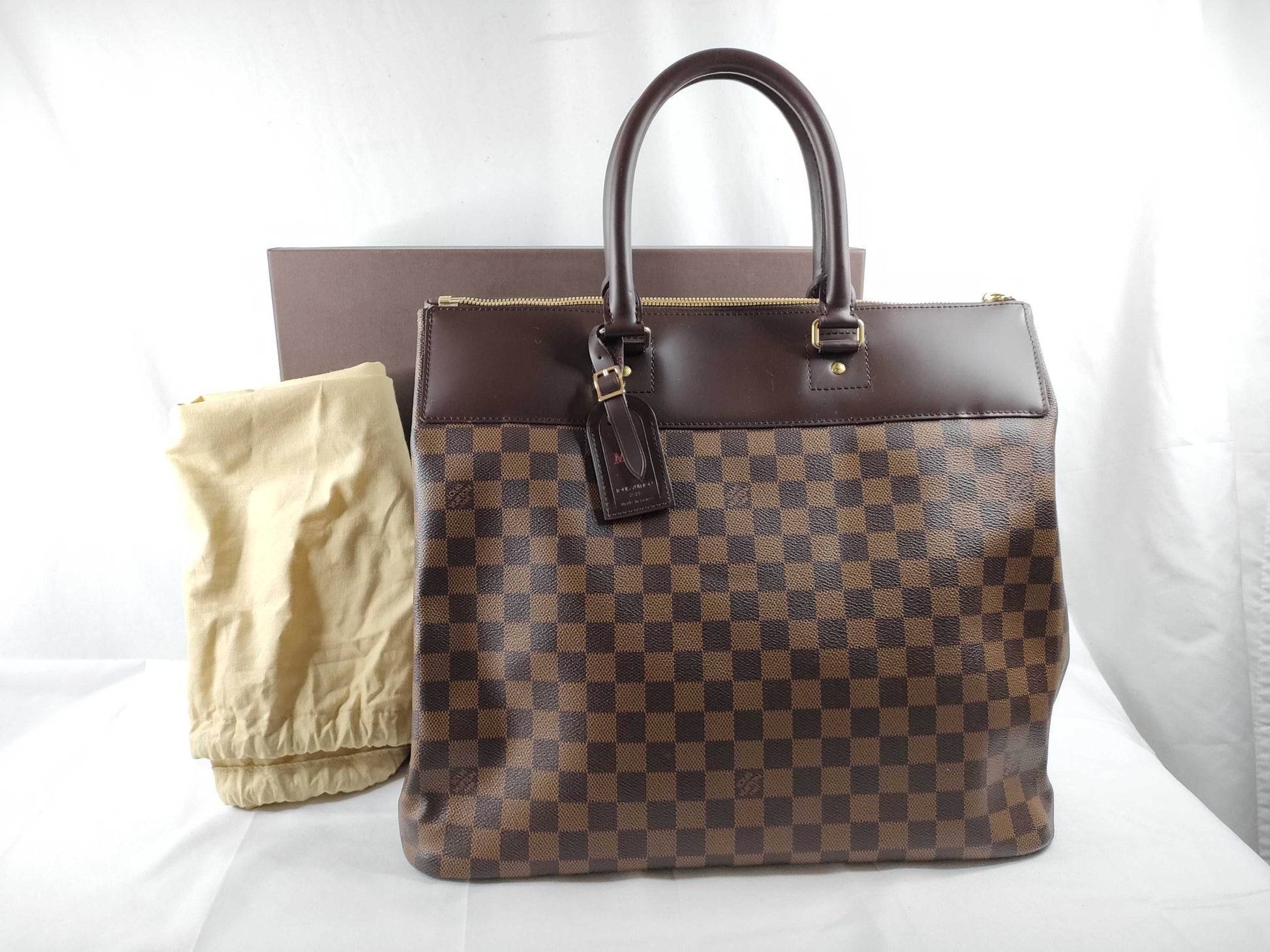 LOUIS VUITTON Damier Greenwich PM Handbag N41165/AR0016 with Name Tag and Box