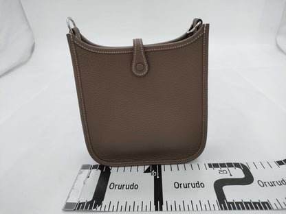 HERMES Evelyn TPM Taurillon Clemence Etoupe/Blue Indigo Shoulder Bag with Silver Hardware and Double Stamp