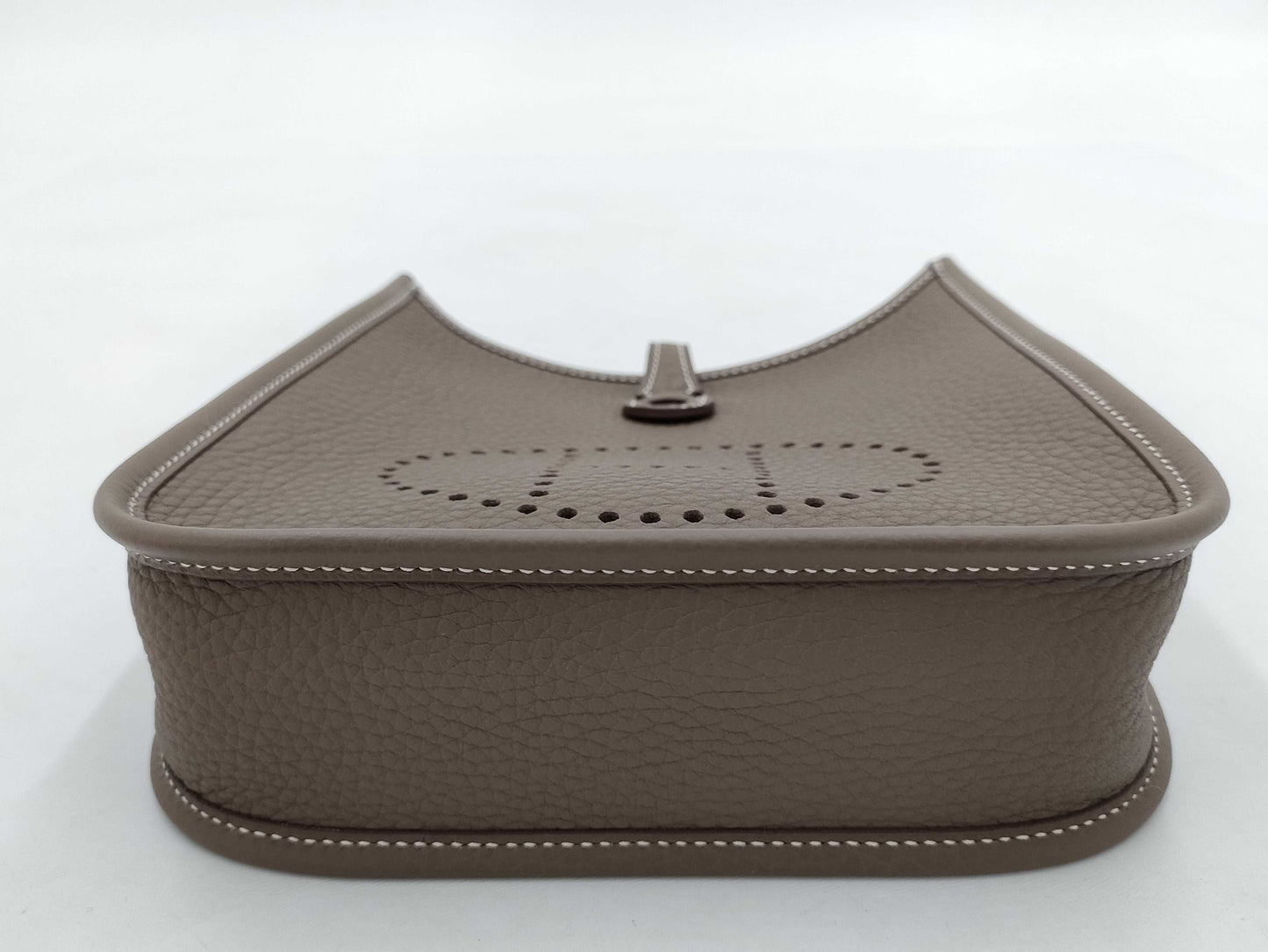 HERMES Evelyn TPM Taurillon Clemence Etoupe/Blue Indigo Shoulder Bag with Silver Hardware and Double Stamp