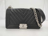 CHANEL Boy Chanel 25 Chevron Lambskin Shoulder Bag with Silver Hardware A67086