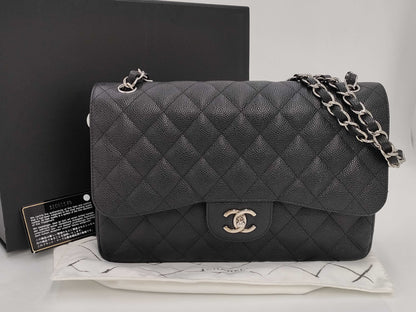 CHANEL CHANEL Matelasse 30 Classic Caviar Leather Shoulder Bag with Silver Hardware A58600