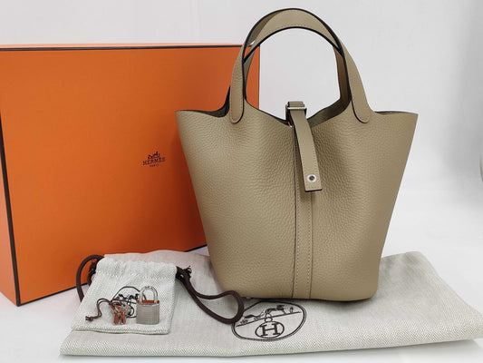 HERMES Picotin Lock 18 Taurillon Clemence Leather x Silver Hardware K Stamp Handbag