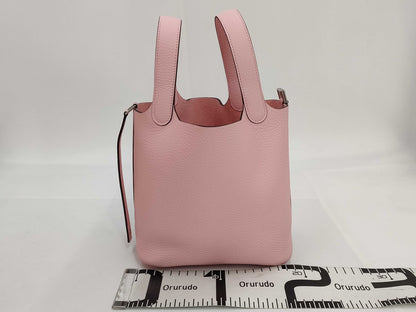 HERMES Picotin Lock 18 Rose Sakura x Taurillon Clemence x Silver Hardware K Stamp Handbag