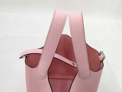HERMES Picotin Lock 18 Rose Sakura x Taurillon Clemence x Silver Hardware K Stamp Shoulder Bag