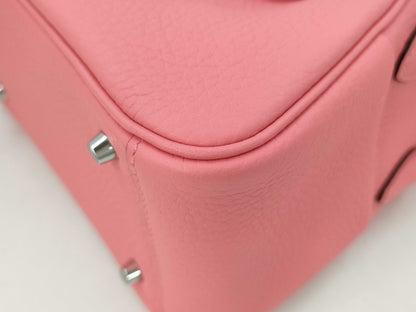 HERMES Mini Lindy 2 Rose Lipstick x Taurillon Clemence x Silver Hardware x Double Stamp Shoulder Bag