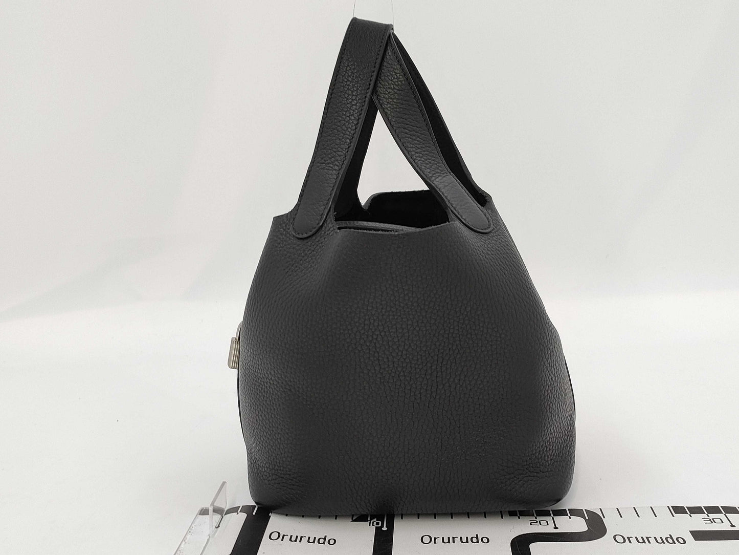 HERMES Picotin Lock PM Handbag, W Stamp, Noir, Silver Hardware, Dust Bag