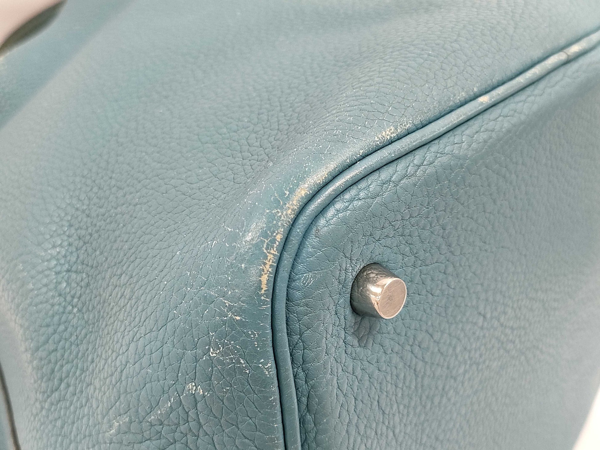 HERMES Picotin MM Taurillon Clemence Blue Jean Handbag with K Stamp