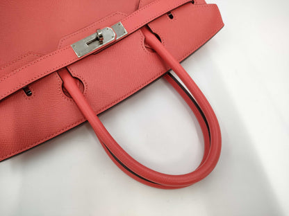 HERMES Birkin 30 Epsom Leather Rose Jaipur Handbag with Stamped Silver Hardware