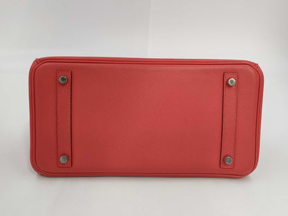 HERMES Birkin 30 Epsom Leather Rose Jaipur Handbag with Stamped Silver Hardware