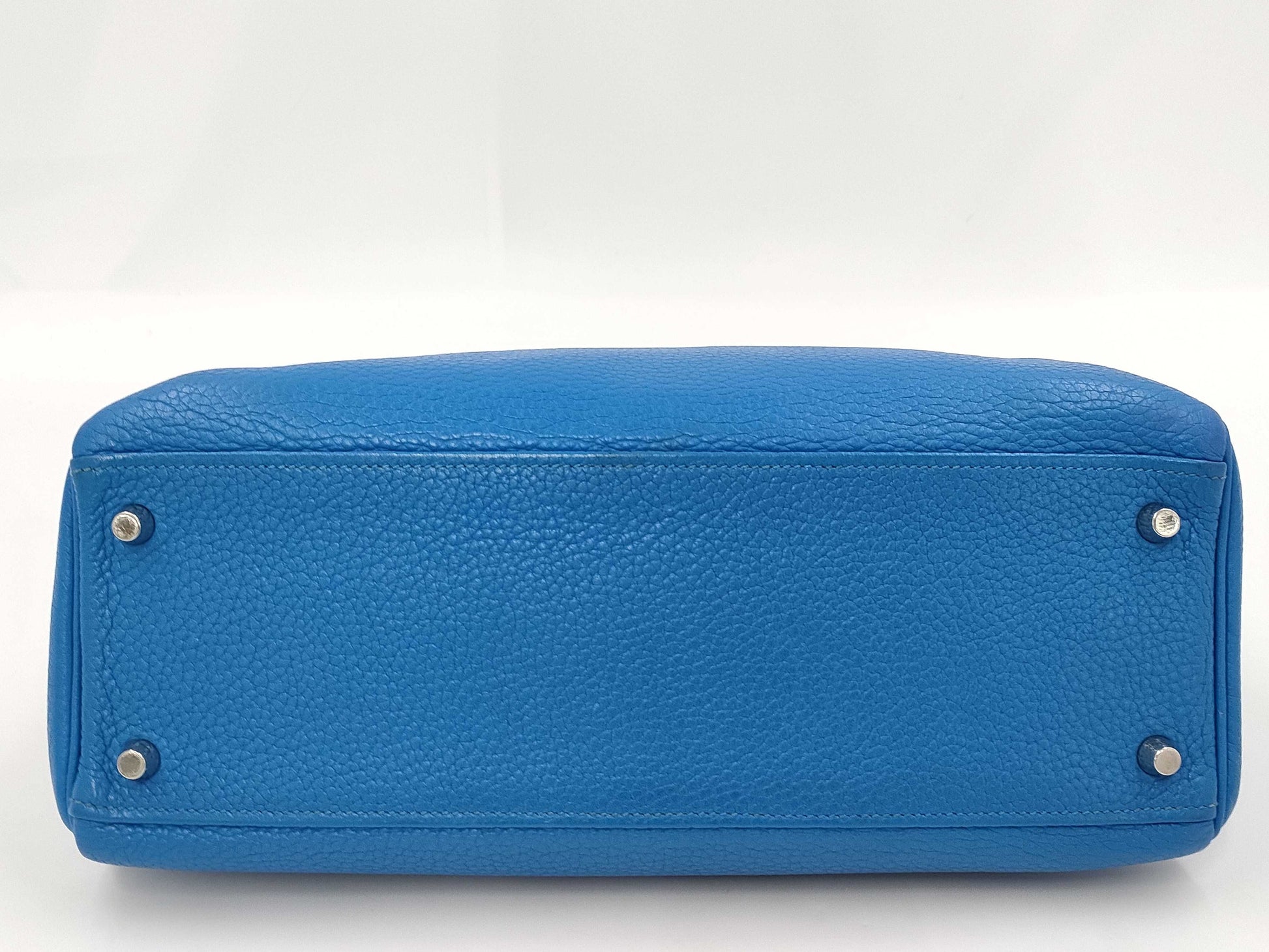 HERMES Kelly 32 Taurillon Clemence Leather Blue Zélige Handbag with Silver Hardware and P Stamp