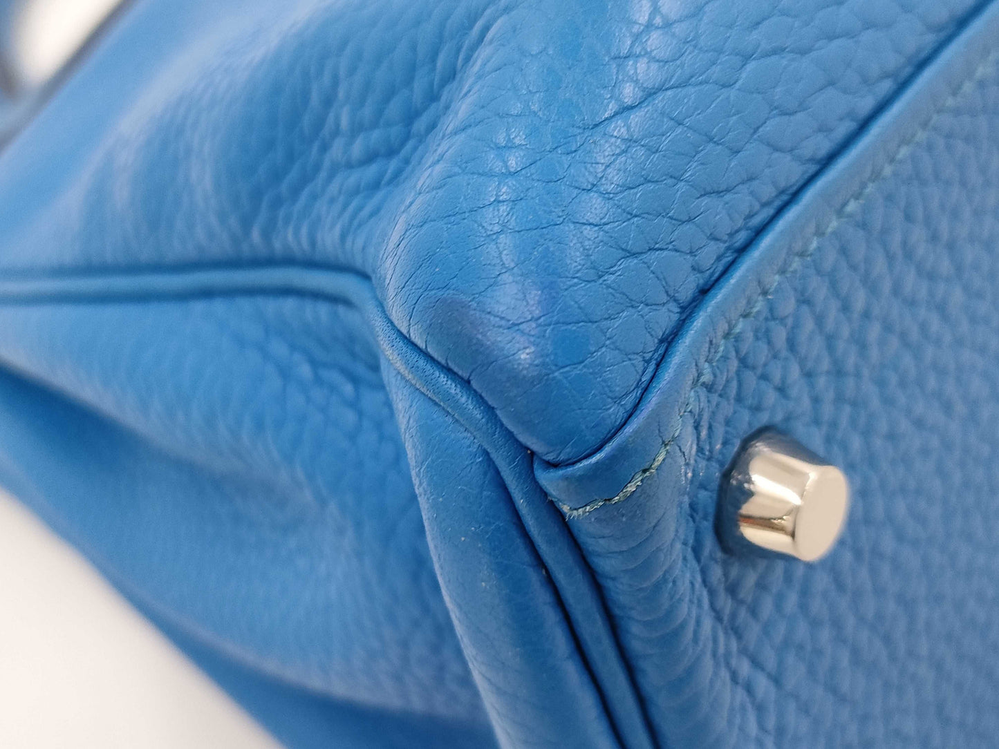 HERMES Kelly 32 Taurillon Clemence Leather Blue Zélige Handbag with Silver Hardware and P Stamp