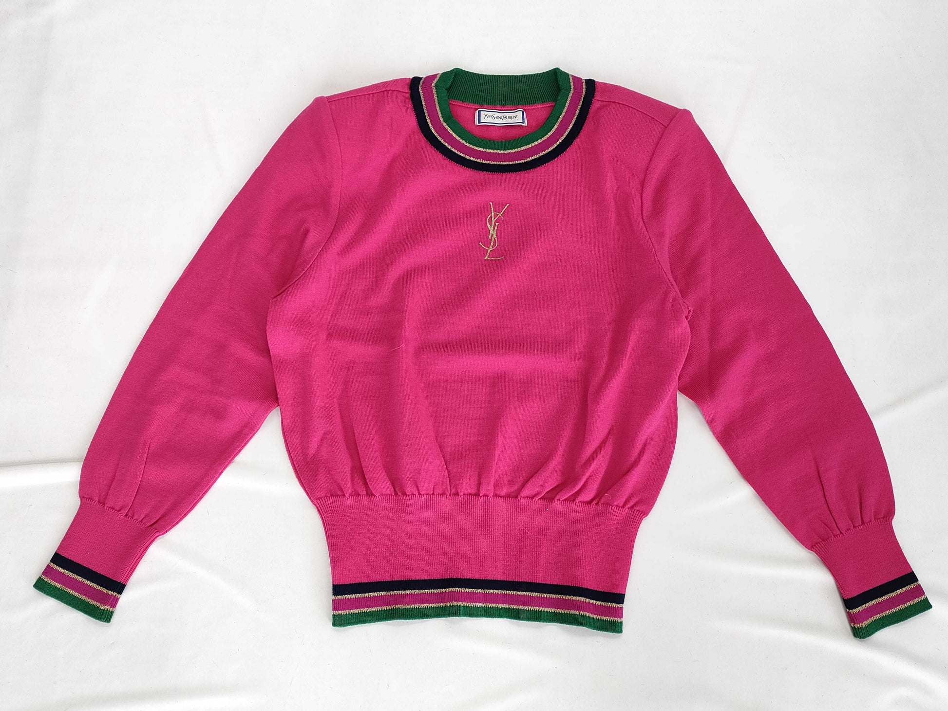 Yves Saint Laurent YSL logo glitter knit top