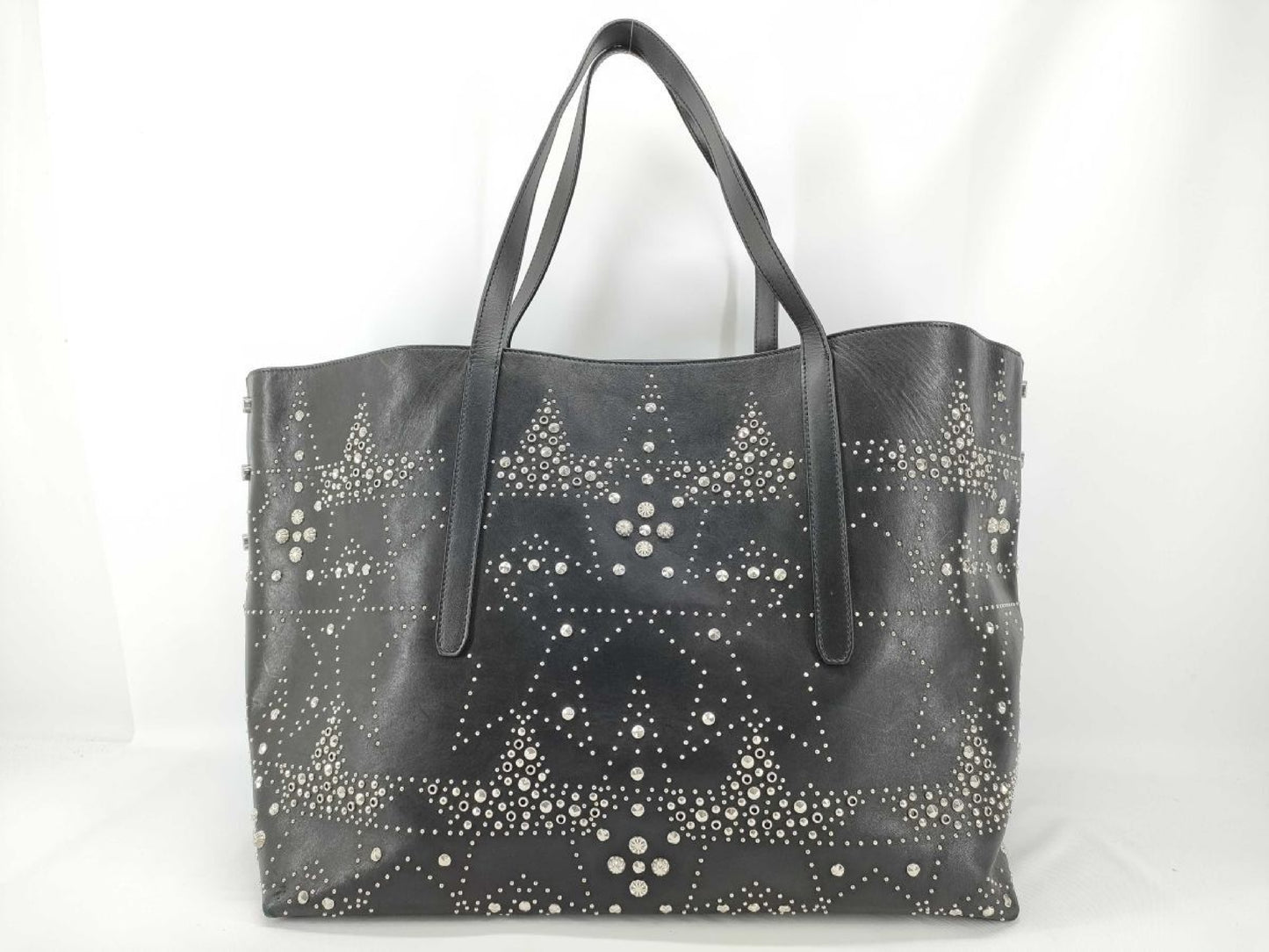 JIMMY CHOO JIMMY CHOO JIMMY CHOO Star Studs Twisted East Waist Calf Leather Tote Bag Black Tote Bag