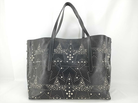JIMMY CHOO JIMMY CHOO JIMMY CHOO Star Studs Twisted East Waist Calf Leather Tote Bag Black Tote Bag