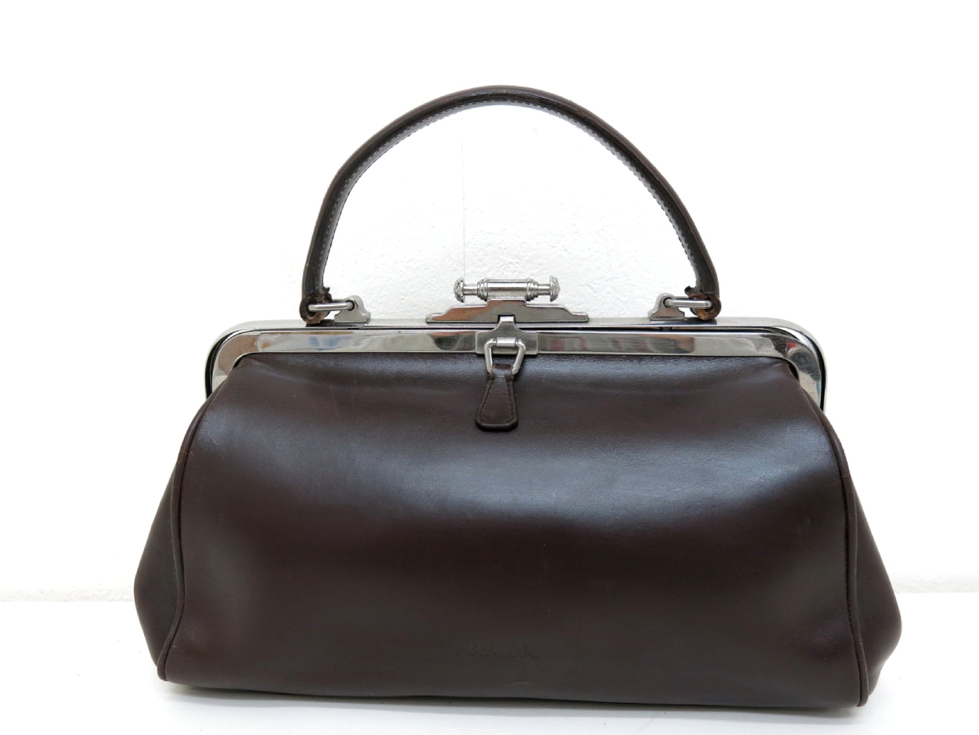 PRADA PRADA Prada Leather Handbag Mouth Brown Handbag