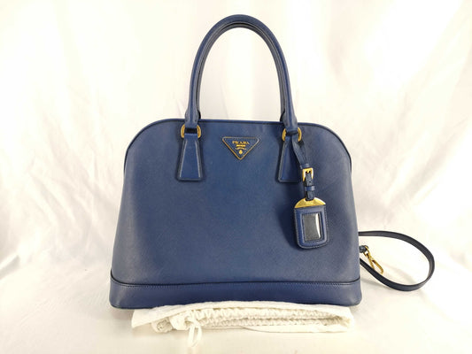 PRADA PRADA Saffiano Leather Handbag Blue Strap Dust Bag Handbag
