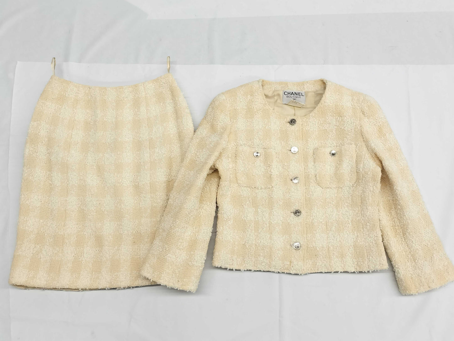 CHANEL 96P Collarless Tweed Jacket Skirt Set P07019V04715 #38 Other Apparel