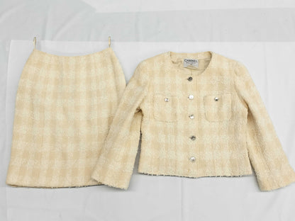 CHANEL 96P Collarless Tweed Jacket Skirt Set P07019V04715 #38 Other Apparel