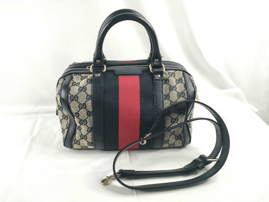 GUCCI GG Canvas Sherry Line Boston Bag Handbag