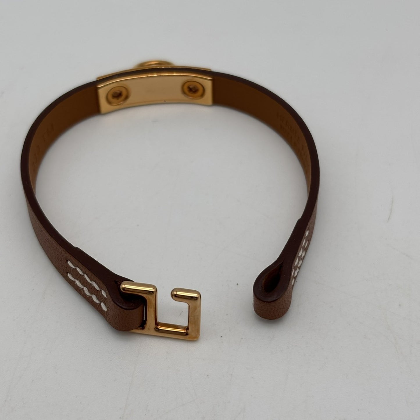 HERMES Reval Gold B-Engraved Bracelet Bangle