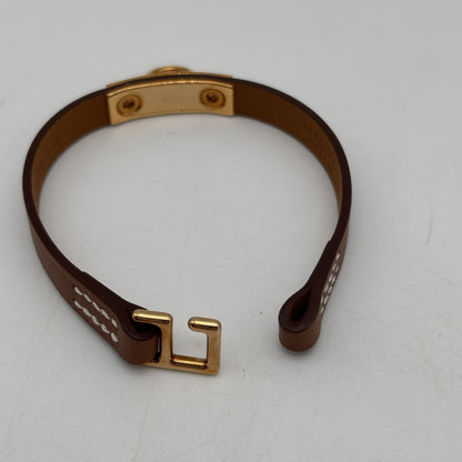 HERMES Reval Gold B-Engraved Bracelet Bangle