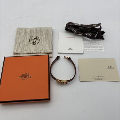 HERMES Reval Gold B-Engraved Bracelet Bangle