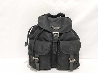 PRADA Nylon Prada Prada Backpack with Triangle Plate, Black Nylon Backpack