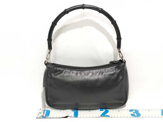 GUCCI Bamboo 001/3865 Handbag Shoulder Bag Black Shoulder Bag