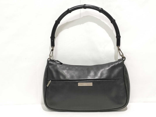 GUCCI Bamboo 001/3865 Handbag Shoulder Bag Black Shoulder Bag